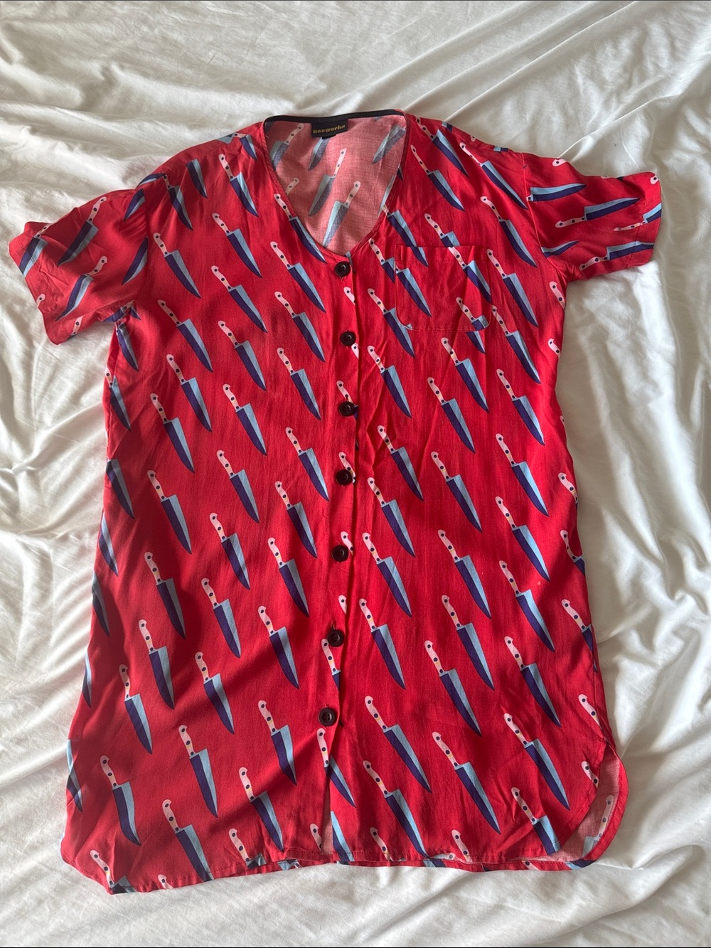 Nooworks red knife print short sleeve dress